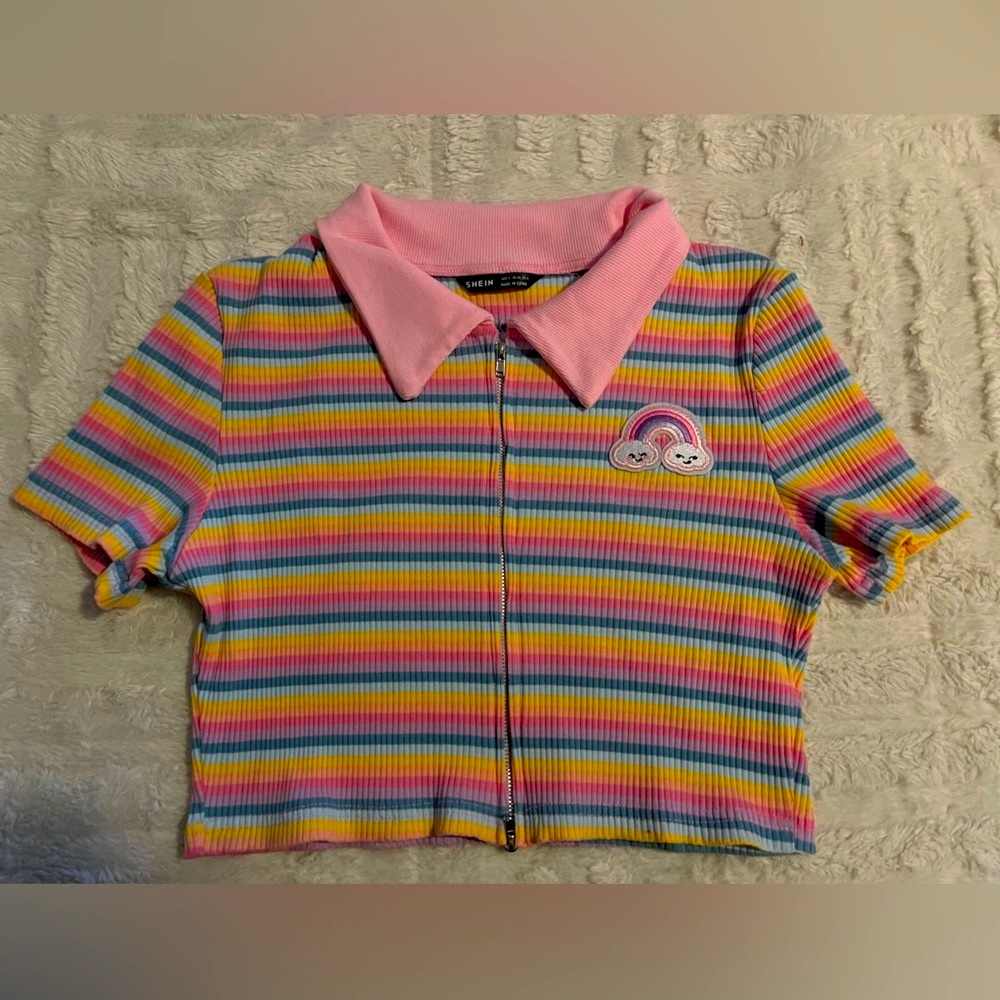 Shein top pink and rainbow colors
